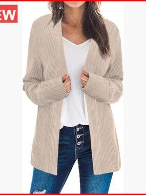 Long Sleeve Open Front Cardigan Sweater Fleece Material Business Casual